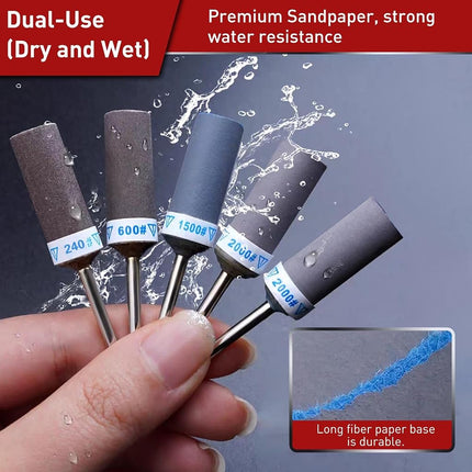 Sanding Drums for Dremel, Sanding Sleeves with Shank 3 mm Sanding Cylinders, 180/240/600/1000/1500/2000 Grits Sanding Drum Accessories for Sanding and Rust Removal in Metals