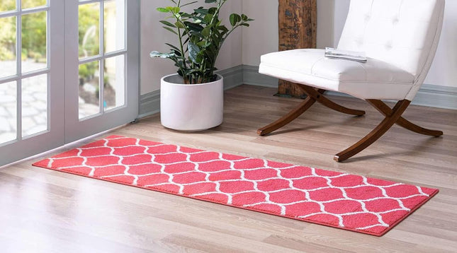 Unique Loom Trellis Frieze Collection Lattice Moroccan Geometric Modern Rasberry Runner Rug (2' 0 x 8' 8)