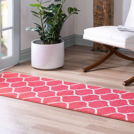 Unique Loom Trellis Frieze Collection Lattice Moroccan Geometric Modern Rasberry Runner Rug (2' 0 x 8' 8)