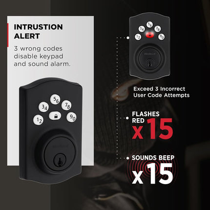 Kwikset 992400-013 Cerrojo electrónico Powerbolt, negro mate, tradicional