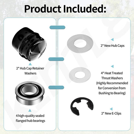 9040H Front Wheel Bushing to Bearing Conversion Kit Compatible with Craftsman, Poulan, Husqvarna, Jonsered, Murray Lawn Mower Fits 532009040, 532124959, 91334, 491334MA, 5920H, 9040HR, 9040N