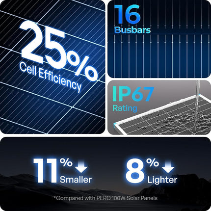 Panel solar monocristalino Renogy de 100 vatios y 12 voltios (diseño compacto)