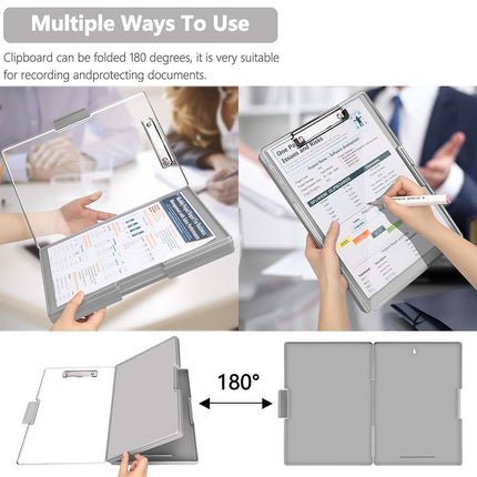 Clipboard with Storage,Heavy Duty Clip Boards 8.5x11 with 2 Storage Case,Clear Visible Top Panel Storage Clipboards,Side Opening Clip Boards,Nursing Clipboard Folder Case for Office Supplies-Gray