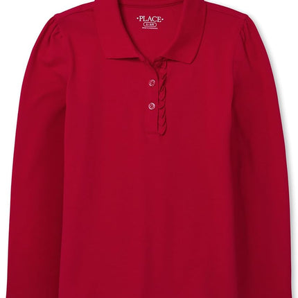 The Children's Place Girls Uniform Long Sleeve Ruffle Pique Polo Shirt, Ruby, X-Small US
