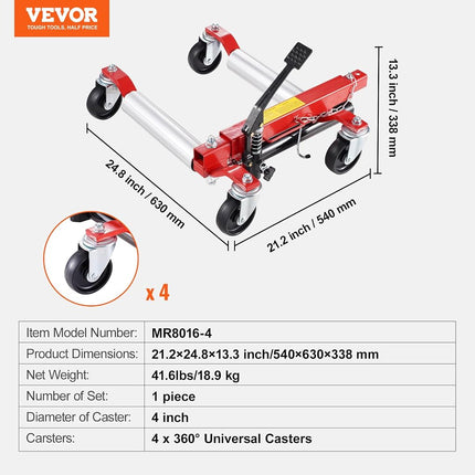VEVOR Lève-roue, capacité max. 680 kg, cric de voiture avec roues rotatives à 360°, cric hydraulique robuste pour le positionnement de véhicules pour la réparation et le déplacement de voitures
