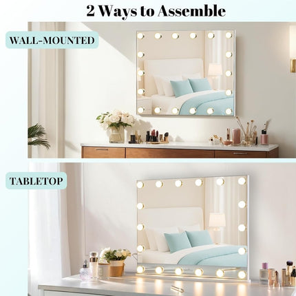 LUXFURNI Vanity Mirror with Light, 60 x 52 cm Hollywood Makeup Mirror Gold