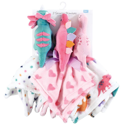 Hudson Baby Unisex Baby Animal Face Security Blanket, Cute-A-Saurus 3-Pack, One Size