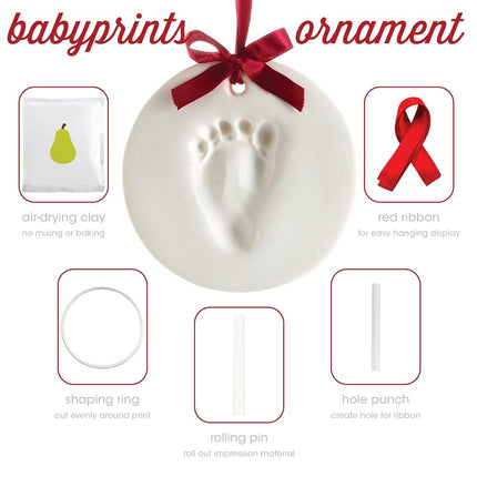 Pearhead Babyprints Newborn Baby Handprint or Footprint Keepsake Ornament Kit, Perfect Holiday Keepsake or Gift (Holiday), Neutral/Undyed