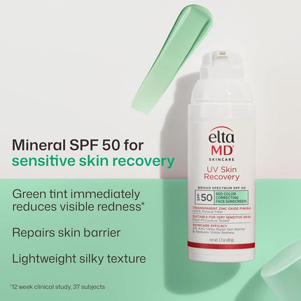 EltaMD EltaMD UV Skin Recovery Red Colour Correcting Green Tint Face Sunscreen SPF 50 for Unisex - 45 ml Sunscreen