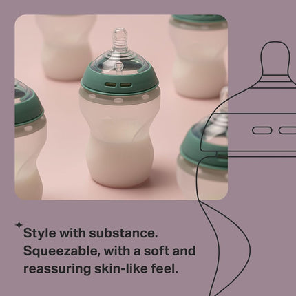 Tommee Tippee Natural Start Anti Colic BPA Free Silicone Baby Bottles, 9oz, Newborn 0+ Months, Silicone Feels Like Mother's Skin, Slow Flow Breast-Like Teat, Pink and Purple, Pack of 2