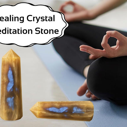 Amazing Gemstone Sun Moonstone Crystal Towers - Natural Healing Crystal Point Obelisk for Reiki Healing and Crystal Grid (3" to 4" INCH)