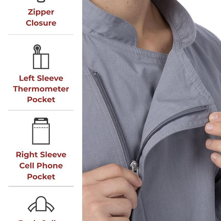 Chef Works Men's Hartford Chef Coat Jacket, Grey, XL
