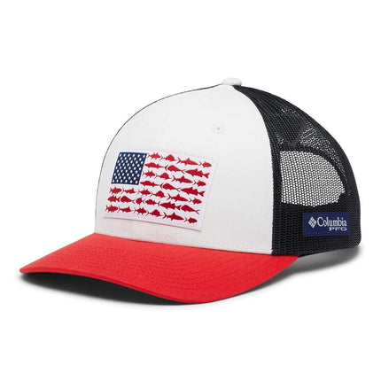 Casquette Columbia PFG Fish Flag Mesh Snap Back, Blanc/Marine universitaire/Rouge vif, Taille unique