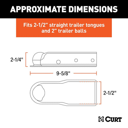 CURT 25471 QuickPin No-Latch Trailer Coupler for 2-Inch Hitch Ball, 2-1/2-In Channel, 3,500 lbs