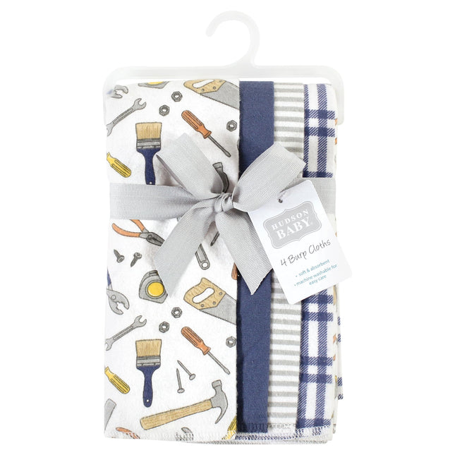 Hudson Baby Lingettes rot de flanelle en coton unisexe pour bébé, lot de 4 motifs chantier, taille unique