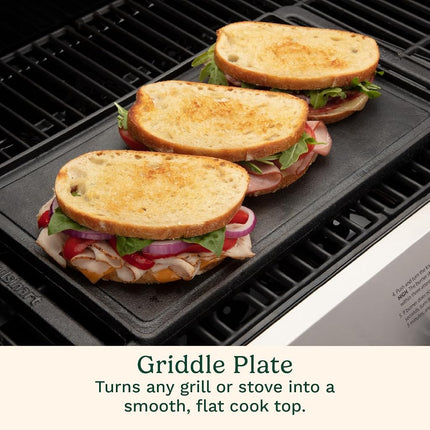 Cuisinart CCP-2000 Reversible Cast Iron Grill & Griddle Cookware Plate, Ribbed Grill & Smooth Flat Top Griddle, Black