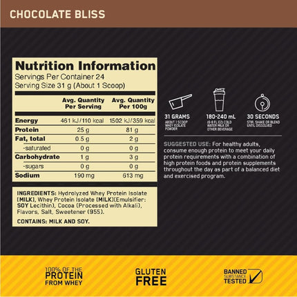 Optimum Nutrition Gold Standard 100% Whey Isolate Protein Powder, Chocolate Flavour, 1.36kg - [packaging may vary]