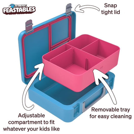 Mr. Beast Feastables Adjustable Bento Lunchbox- BPA Free, Snap Tight Lid, Removable Tray, Microwave & Freezer Safe, 9.25"x7"x2.75", Easy Clean, Kids Lunchbox with Adjustable Compartments
