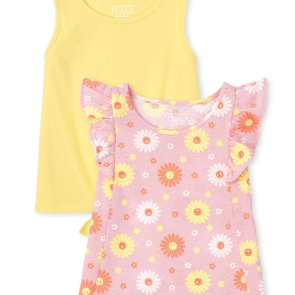 The Children's Place Baby Toddler Girls Tie Front Tank Top 2-Pack, Gum Drop, 4T