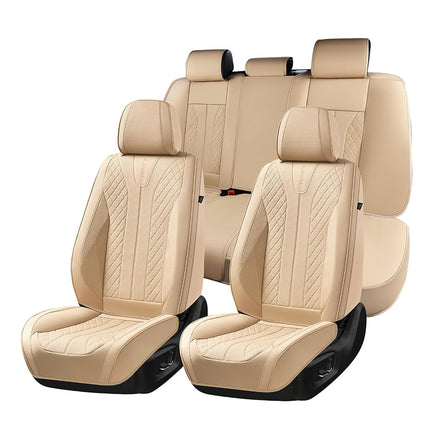 FLORICH Fundas de Asiento de Cuero, Juego Completo de Fundas de Asiento para Coche, Protectores de Asiento Impermeables para Automóvil, 5 Asientos, Funda de Asiento Universal Compatible con la Mayoría de Coches, SUV, Camionetas, Beige