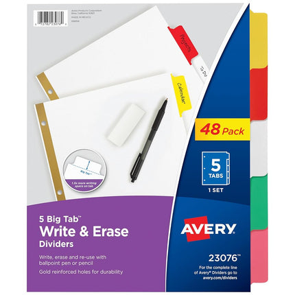 Avery Big Tab Write & Erase Dividers, 5 Multicolor
