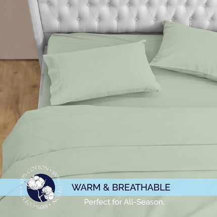 Elegant Comfort Soft 4-Piece 100% Turkish Cotton Flannel Sheet Set - Premium Quality, Deep Pocket Fitted Sheet, Ultra Soft, Cozy Warm Flannel Sheets - King, Mint Green