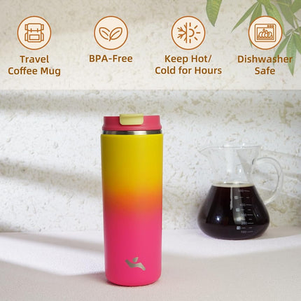 Konokyo Tumbler with Lid, 16 oz Travel Coffee Mug Double Wall Vacuum Stainless Steel Thermal Metal Cup Insulated Water Bottle,Rainbow