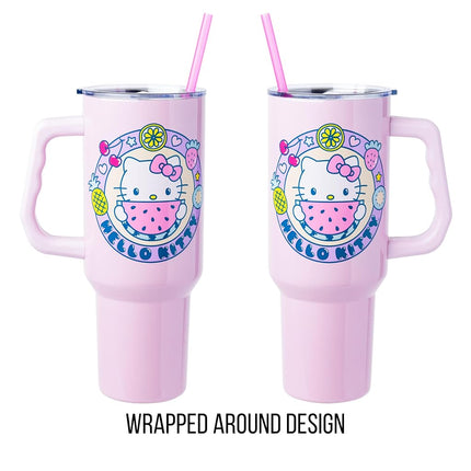 Silver Buffalo Hello Kitty Kawaii Fruit 40oz Stainless Steel Tumbler with Handle