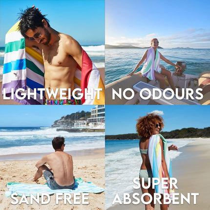 Dock & Bay Beach Towel - Quick Dry, Sand Free - Compact, Lightweight - 100% Recycled - Includes Bag - Summer - Rainbow Skies - Large (160x90cm, 63x35)