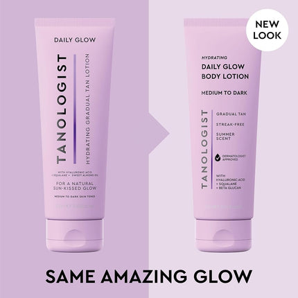 Tanologist Hydrating Daily Glow Body Lotion- Medium/Dark, Buildable & Transfer-Proof Gradual Self Tanner, Summer Fragrance, Natural Not Orange, Lasts 7 Days, Vegan Clean Formula, 8.45 fl oz