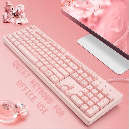 Basaltech Pink Keyboard with 7-Color LED Backlit, 104 Keys Quiet Silent Light Up Keyboard, 19-Key Anti-Ghosting Cheap Gaming Keyboard Mechanical Feeling Waterproof Wired USB for Computer, Mac, Laptop