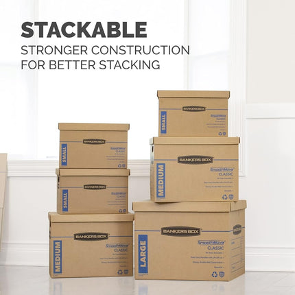 Bankers Box SmoothMove Classic Moving Boxes, Tape-Free Assembly, Easy Carry Handles, Large, 21 x 17 x 17 Inches, 10 Pack