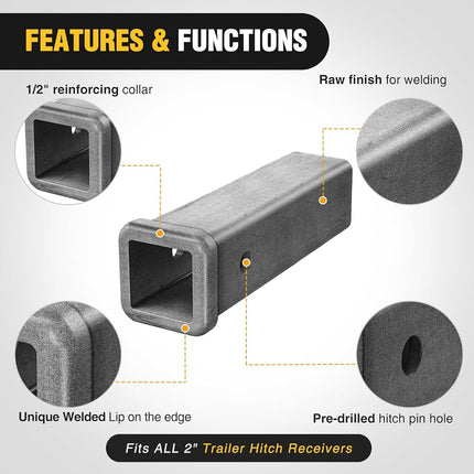 Nilight Hitch Adapter 2" x 9" Combo Bar Trailer Receiver Tube Weld-on Raw Steel Hitch Bar
