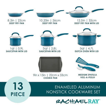 Rachael Ray Create Delicious Nonstick Cookware Induction Pots and Pans Set, 13 Piece - Teal Shimmer