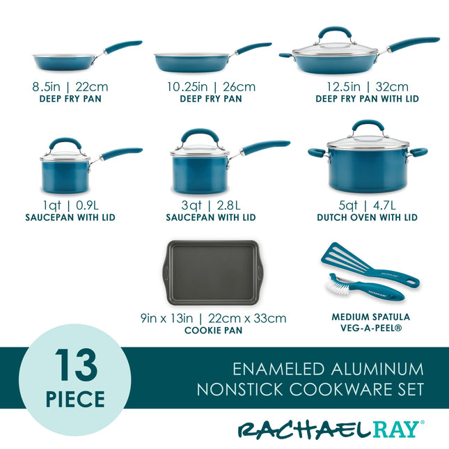 Rachael Ray Create Delicious Nonstick Cookware Induction Pots and Pans Set, 13 Piece - Teal Shimmer
