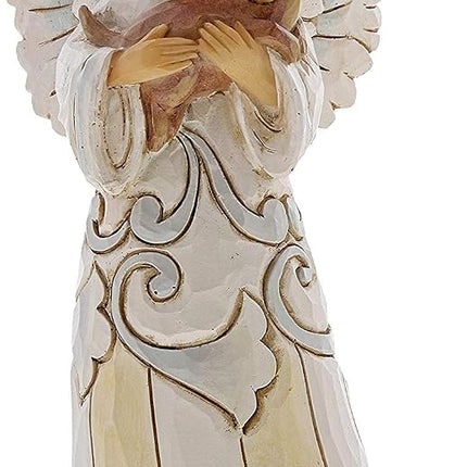 Enesco Jim Shore Heartwood Creek White Woodland Farmhouse Angel with Dog Figurine, 5.2 Inch, Multicolor