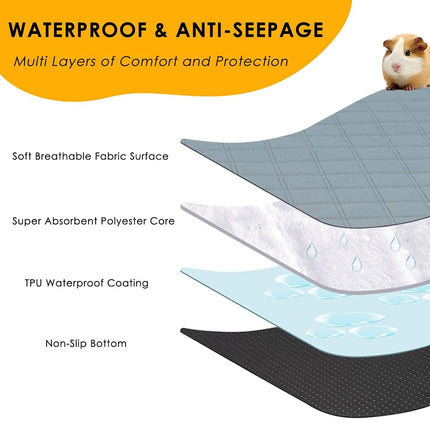 Mooydee 4 Pack Guinea Pig Cage Liners for C&C 2x1 Habitat Washable Guinea Pig Bedding Super Absorbent | Waterproof | Non Slip| Reusable Guinea Pig Pee Pads for Small Animals Cages-28 x 14 Inch