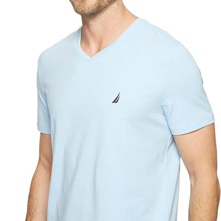 Nautica Men's Short Sleeve Solid Slim Fit V-neck T-shirt T Shirt, Noon Blue, M UK
