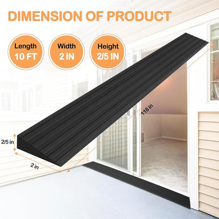 Threshold Ramps for Doorways Self-Adhesive Rubber Ramps for Door Threshold Rubber Door Threshold Ramp for Wheelchair Stroller Scooter Reducer Ramp (Black, 2” Wide x 10' Long)