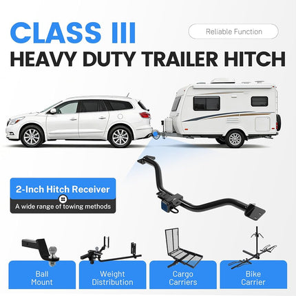 Enganche de remolque ECOTRIC Clase 3 compatible con Chevy Chevrolet Traverse 2013-2017, Buick Enclave, GMC Acadia, con receptor de 2 pulgadas, acero con recubrimiento en polvo negro, capacidad de 5000 lb.