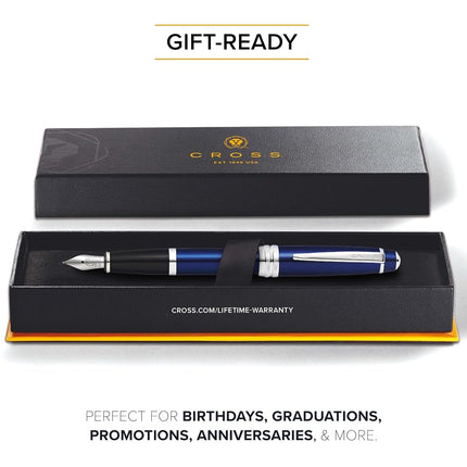 Cross Bailey Blue Lacquer Fountain Pen - medium nib - Premium Box (AT0456-12MS)