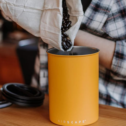 Airscape Coffee & Food Storage Canister - Patented Airtight Lid to Preserve Food Freshness, Stainless Steel, Medium, Matte Yellow)
