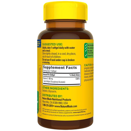 Nature Made Vitamin E 180 mg (400 IU) dl-Alpha Softgels, 100 Count for Antioxidant Support (Packaging May Vary)