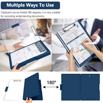 SFLHHDM Clipboard with Storage,Heavy Duty Clip Boards 8.5x11 with 2 Storage Case,Clear Visible Panel Storage Clipboards,Side Opening Nursing Clipboard Folder for Office Supplies (Dark Blue)