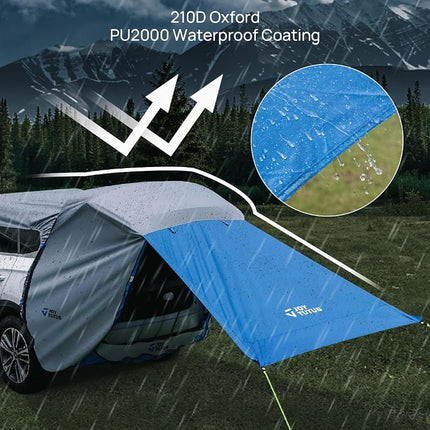 JOYTUTUS SUV Tailgate Tent with Big Awning, Water Resistant SUV Camping Tent with Car Roof Cover, Universal Fit Most Suvs, Car