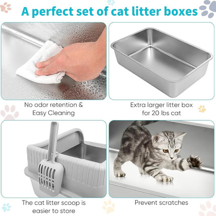 2PACK XL Enclosed Stainless Steel Litter Boxes with Lid & High Sides