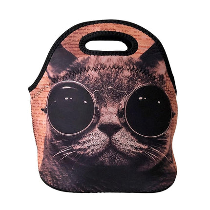 Wrapables A70828c Insulated Neoprene Reusable Lunch Bags, One Size, Crazy Cat