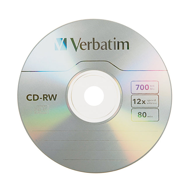 Verbatim CD-RW 80MIN 700MB 4X-12X Alta Velocidad de Marca Estuche Delgado Paquete de 10 CD-RW 700MB 10 ud(s) - CD-RW Virgen 700MB, 10 ud(s), 120mm, 120min, 12x)
