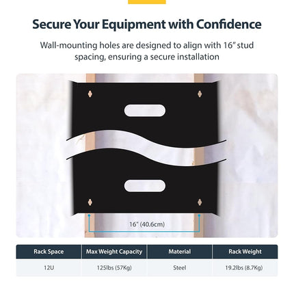 StarTech.com 12U Wall Mount Network Rack - 14 Inch Deep (Low Profile) - 19" Patch Panel Bracket for Shallow Server and IT Equipment, Network Switches - 125lbs/57kg Weight Capacity, Black (WALLMNT12)