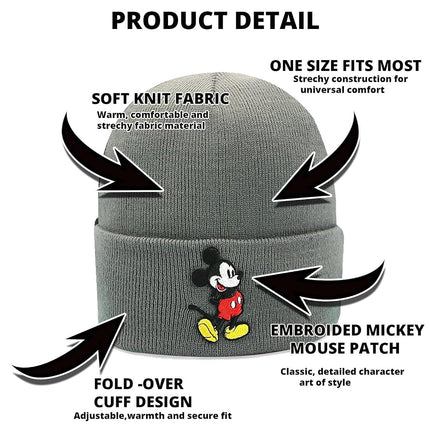 Disney Mickey Mouse Knit Light Winter Beanie Hat for Men, Grey, S-L